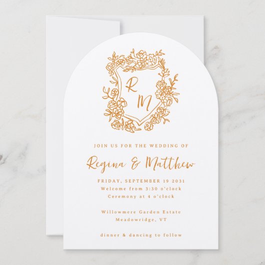 Hand getrokken Sinaasappel Floral Crest Monogram b Kaart (Voorkant)