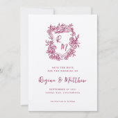 Hand getrokken Sinaasappel Floral Crest Monogram b Save The Date (Voorkant)