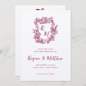Hand getrokken Sinaasappel Floral Crest Monogram b Save The Date (Voorkant / Achterkant)