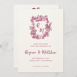 Hand getrokken Sinaasappel Floral Crest Monogram b Save The Date