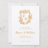 Hand getrokken Sinaasappel Floral Crest Monogram b Save The Date (Voorkant)
