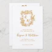 Hand getrokken Sinaasappel Floral Crest Monogram b Save The Date (Voorkant / Achterkant)