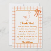 Hand getrokken Sinaasappel Gekke Goose Ribbon Baby Bedankkaart (Voorkant)