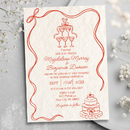  Hand Getrokken Sinaasappel Retro Lint Boog Weddin Kaart