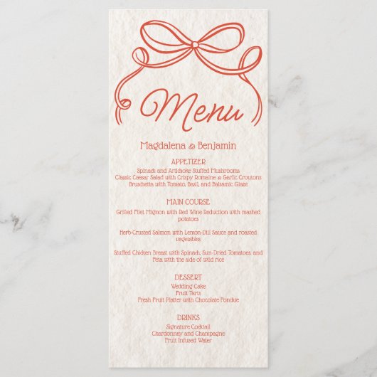  Hand Getrokken Sinaasappel Retro Lint Boog Weddin Menu (Voorkant)