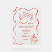  Hand Getrokken Sinaasappel Zwanen Huwelijk Welkom Acryl Bord (Voorkant)