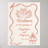  Hand Getrokken Sinaasappel Zwanen Huwelijk Welkom Poster (Voorkant)