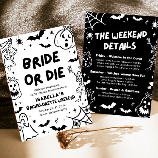 Hand getrokken Skelet Halloween Bachelorette Weeke Kaart