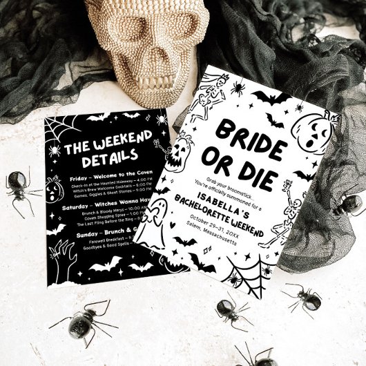 Hand getrokken Skelet Halloween Bachelorette Weeke Kaart