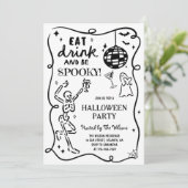 Hand getrokken Skelet Spooky Halloween Kaart (Staand voorkant)