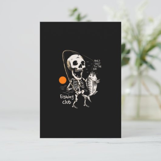 Hand getrokken skelet vissen illustratie bedankkaart (Staand voorkant)