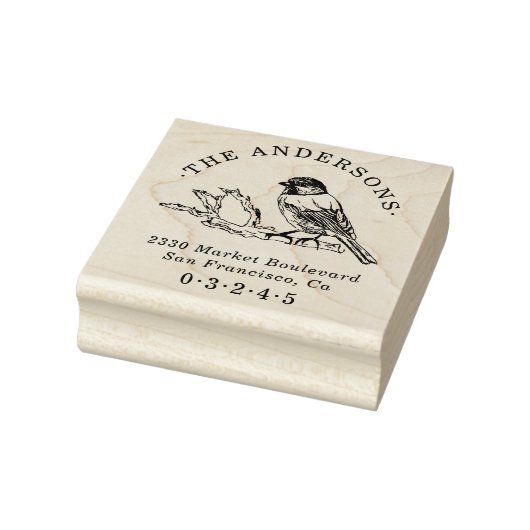 Hand-getrokken Sparrow Ronde Naam Terugkeeradres Rubberstempel (Stempel)