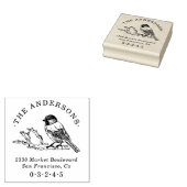 Hand-getrokken Sparrow Ronde Naam Terugkeeradres Rubberstempel (Gestempeld)