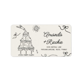 Hand getrokken speelse grillige retro Franse bruil Etiket