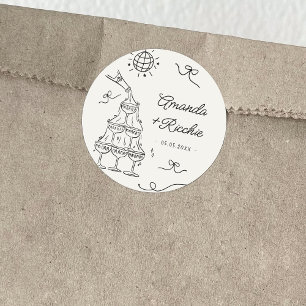 Hand getrokken speelse grillige retro Franse bruil Ronde Sticker