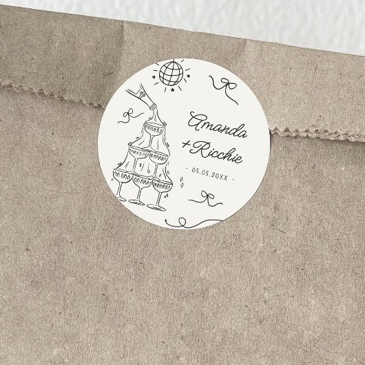 Hand getrokken speelse grillige retro Franse bruil Ronde Sticker