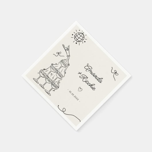 Hand getrokken speelse grillige retro Franse bruil Servet (Hoek)