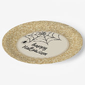 Hand getrokken Spiderweb Happy Halloween Gold Glit Papieren Bordje (Gekanteld)