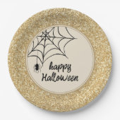 Hand getrokken Spiderweb Happy Halloween Gold Glit Papieren Bordje (Voorkant)