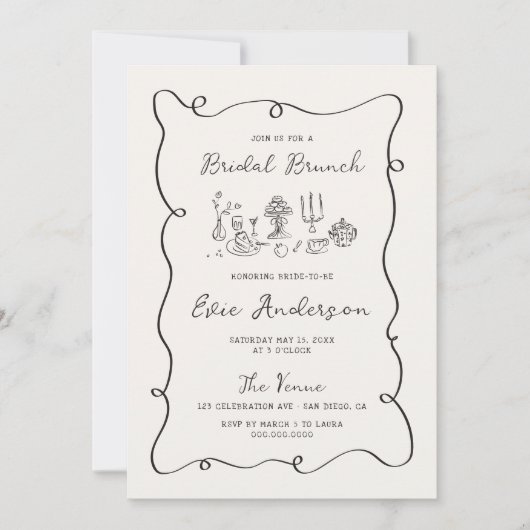 Hand getrokken Squiggle Bridal Brunch Kaart (Voorkant)
