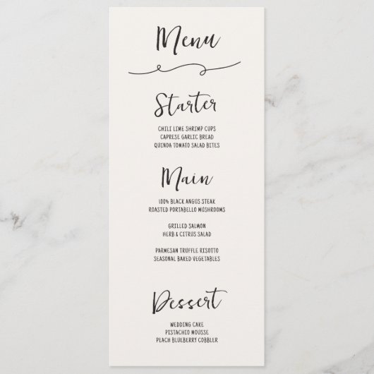 Hand getrokken Squiggle bruiloft Menu (Voorkant)