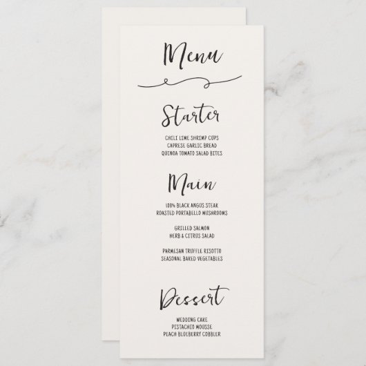 Hand getrokken Squiggle bruiloft Menu (Voorkant / Achterkant)