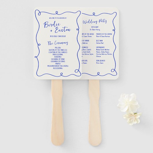 Hand getrokken Squiggle Lijst bruiloft programma Handwaaier (Voorkant en achterkant)