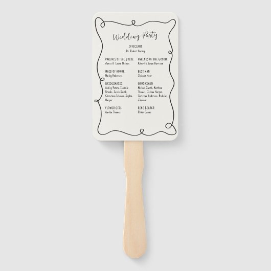 Hand getrokken Squiggle Lijst bruiloft programma Handwaaier (Achterkant)