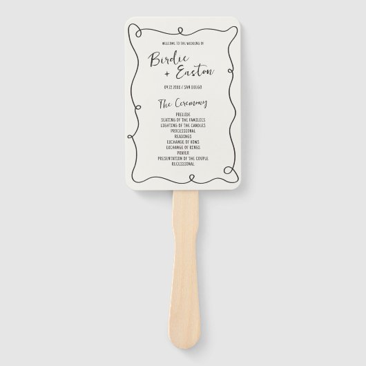 Hand getrokken Squiggle Lijst bruiloft programma Handwaaier (Voorkant)