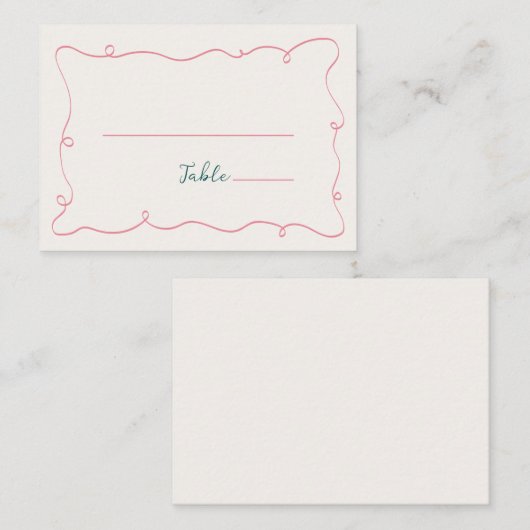 Hand getrokken Squiggle Lijst Groen Roze Plaatskaartje (Voorkant / Achterkant)