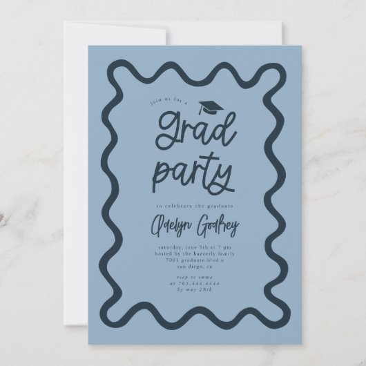 Hand getrokken Squiggly Line Navy Graduation Party Kaart (Voorkant)