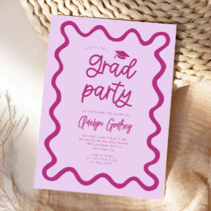 Hand getrokken Squiggly Line Roze Graduation Party Kaart