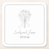 Hand getrokken stijl Eenvoudige dunne lijn bloemen Kartonnen Onderzetters (Voorkant)