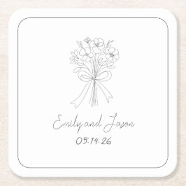 Hand getrokken stijl Eenvoudige dunne lijn bloemen Kartonnen Onderzetters