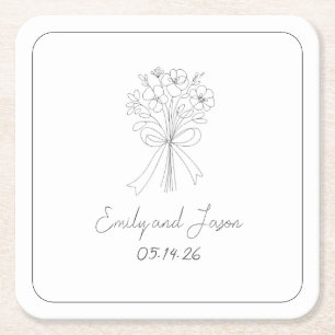 Hand getrokken stijl Eenvoudige dunne lijn bloemen Kartonnen Onderzetters