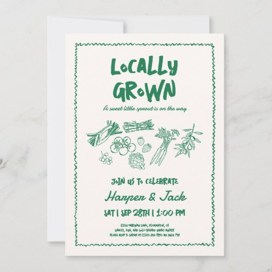 Hand getrokken stijl Lokaal geteeld baby shower ui Bedankkaart (Voorkant)