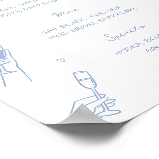 Hand getrokken stoffig blauw bruiloft bar Drink me Poster (Hoek)