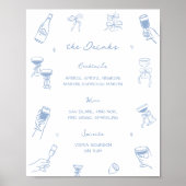 Hand getrokken stoffig blauw bruiloft bar Drink me Poster (Voorkant)