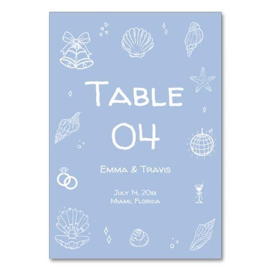 Hand getrokken stoffige blauwe kust bruiloft kaart (Voorkant)