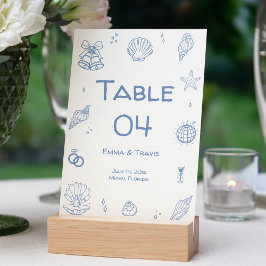 Hand getrokken stoffige blauwe kust bruiloft kaart