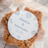 Hand getrokken stoffige blauwe kust bruiloft ronde sticker