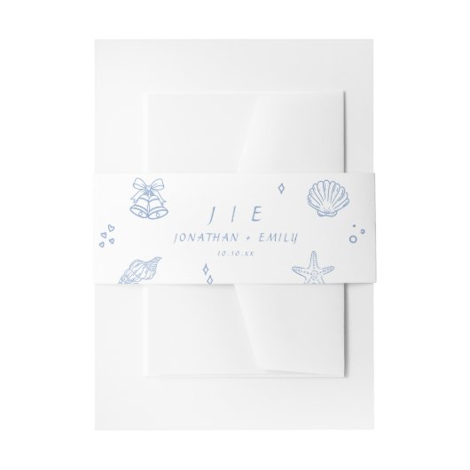 Hand getrokken stoffige blauwe kust bruiloft uitnodigingen wikkel (Voorkant Voorbeeld)