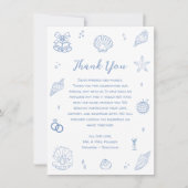 Hand getrokken stoffige blauwe kust strand bruilof bedankkaart (Voorkant)