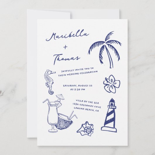 Hand getrokken strand Doodles Alles in een bruilof Kaart (Voorkant)