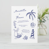 Hand getrokken strand Doodles Alles in een bruilof Kaart (Staand voorkant)