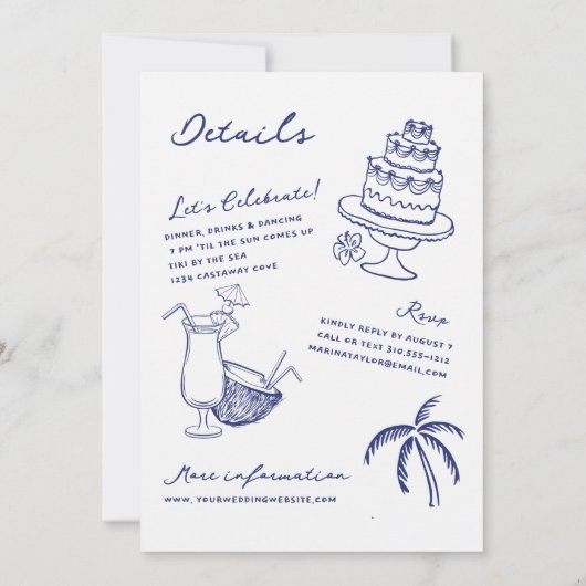 Hand getrokken strand Doodles Alles in een bruilof Kaart (Achterkant)