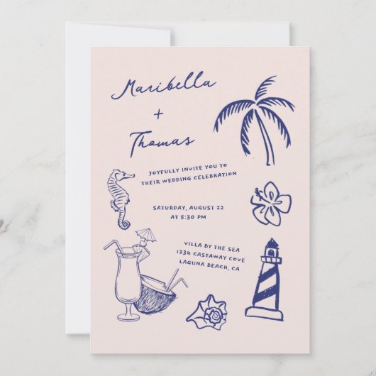 Hand getrokken strand Doodles Alles in een bruilof Kaart (Voorkant)