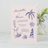 Hand getrokken strand Doodles Alles in een bruilof Kaart (Staand voorkant)