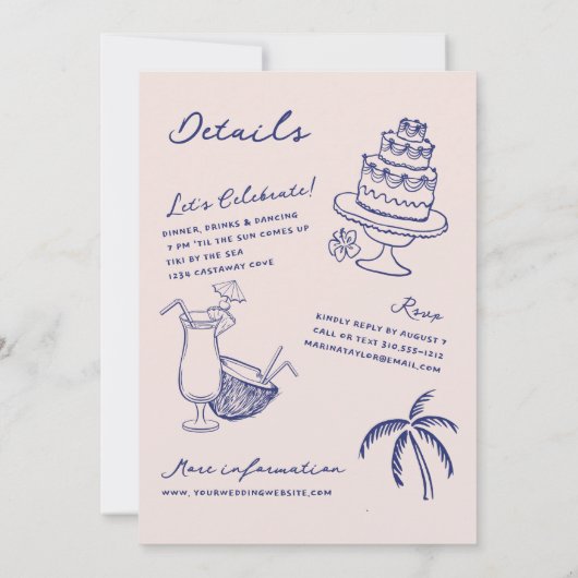 Hand getrokken strand Doodles Alles in een bruilof Kaart (Achterkant)