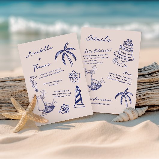 Hand getrokken strand Doodles Alles in een bruilof Kaart